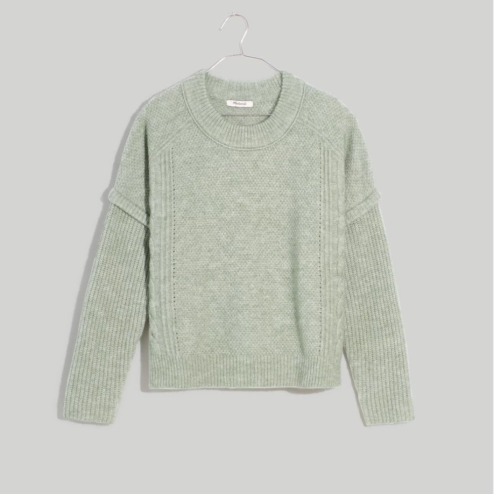 Madewell Cable Havener Pullover Sweater in Frosted Sage